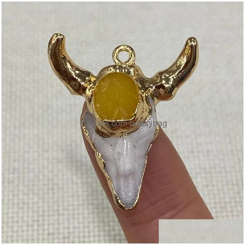charms animal bull head resin semiprecious stone pendant for diy jewelry making necklace and bracelet accessories size 26x30mm