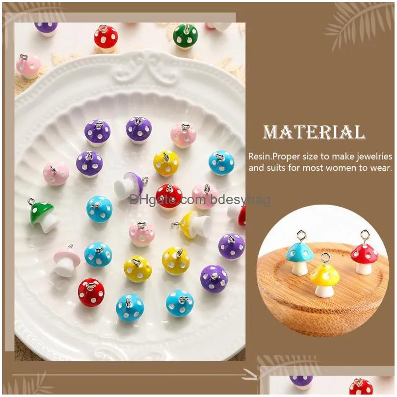 charms 30pcs mushroom ornaments resin jewelry making accessories random color