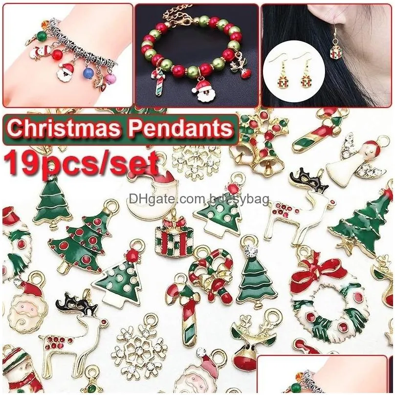 charms eamel christmas pendant beads for jewelry making diy bracelet earrings xmas gift tree elk santa claus snowman ornaments