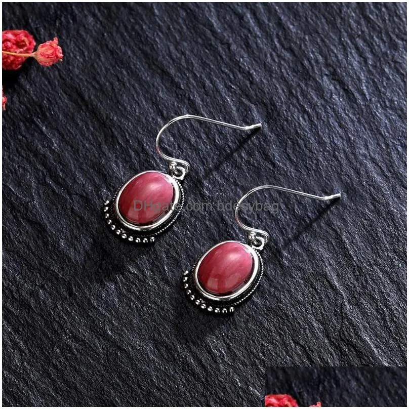 dangle earrings silver natural tigers eye rhodochrosite stone drop for women high quality jewelry gift
