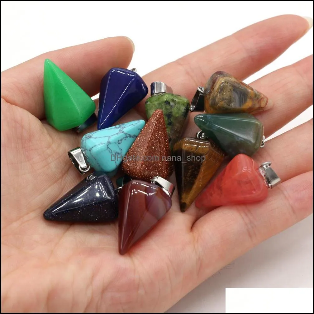 chakra natural stone charms cone shape pendulum rose quartz lapis lazuli turquoise opal pendant diy for necklace earrings jewelry making