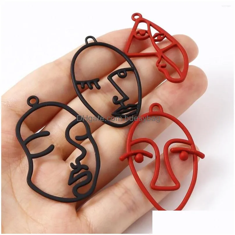 charms 1 set abstract facial lines mixed random open bezel pendants matel face painted jewelry finding for diy handmade earring