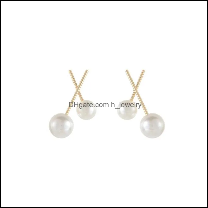 acrylic pearl beads charms needle stud earrings korean personality geometric small earring for women anniversary gift