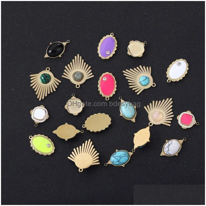 charms bohemian zircon natural stone pendant stainless steel for jewelry making diy necklace earrings component wholesale