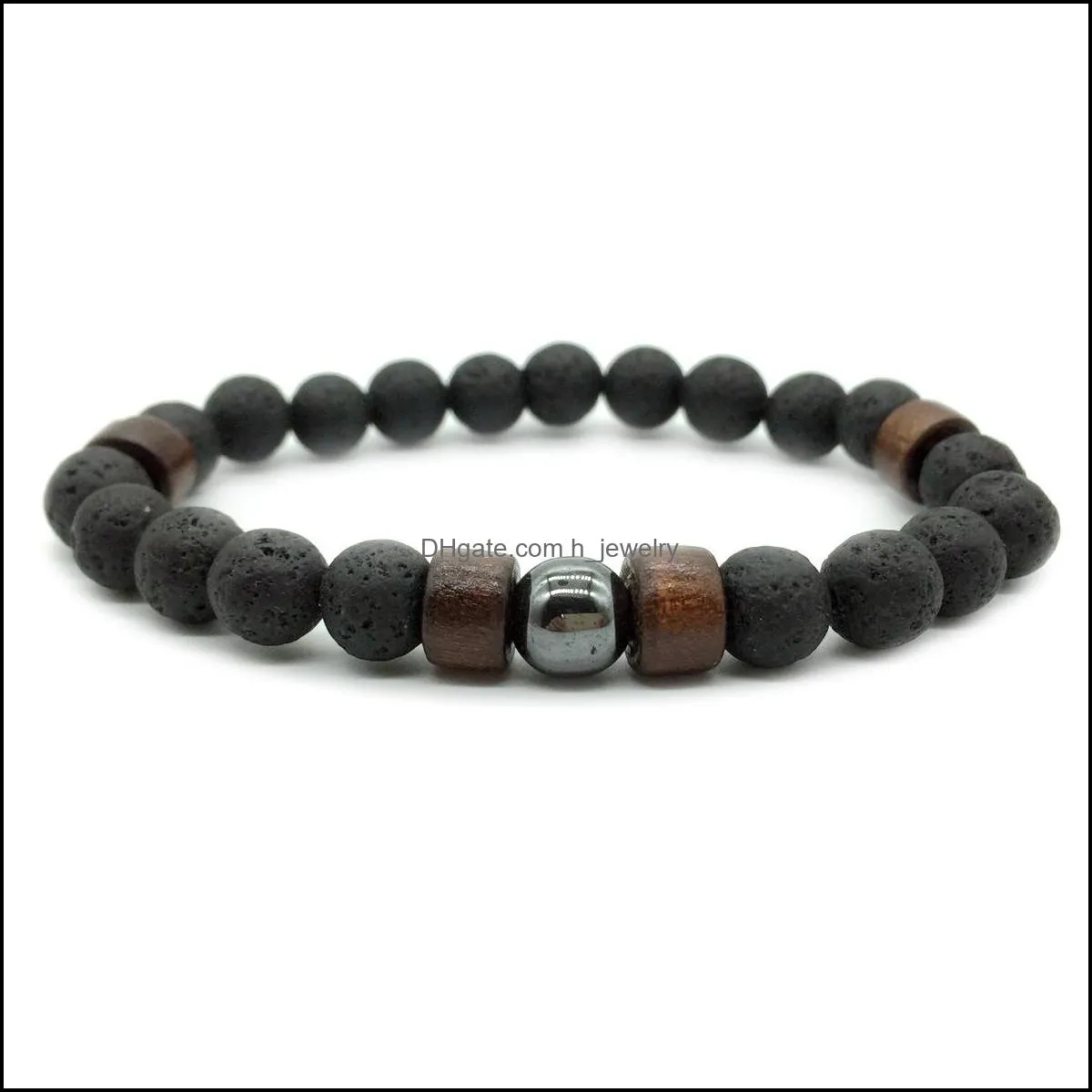 wood beads 8mm black lava stone beaded bracelet  oil diffuser bracelet volcanic rock buddha yoga hand strings jewelry