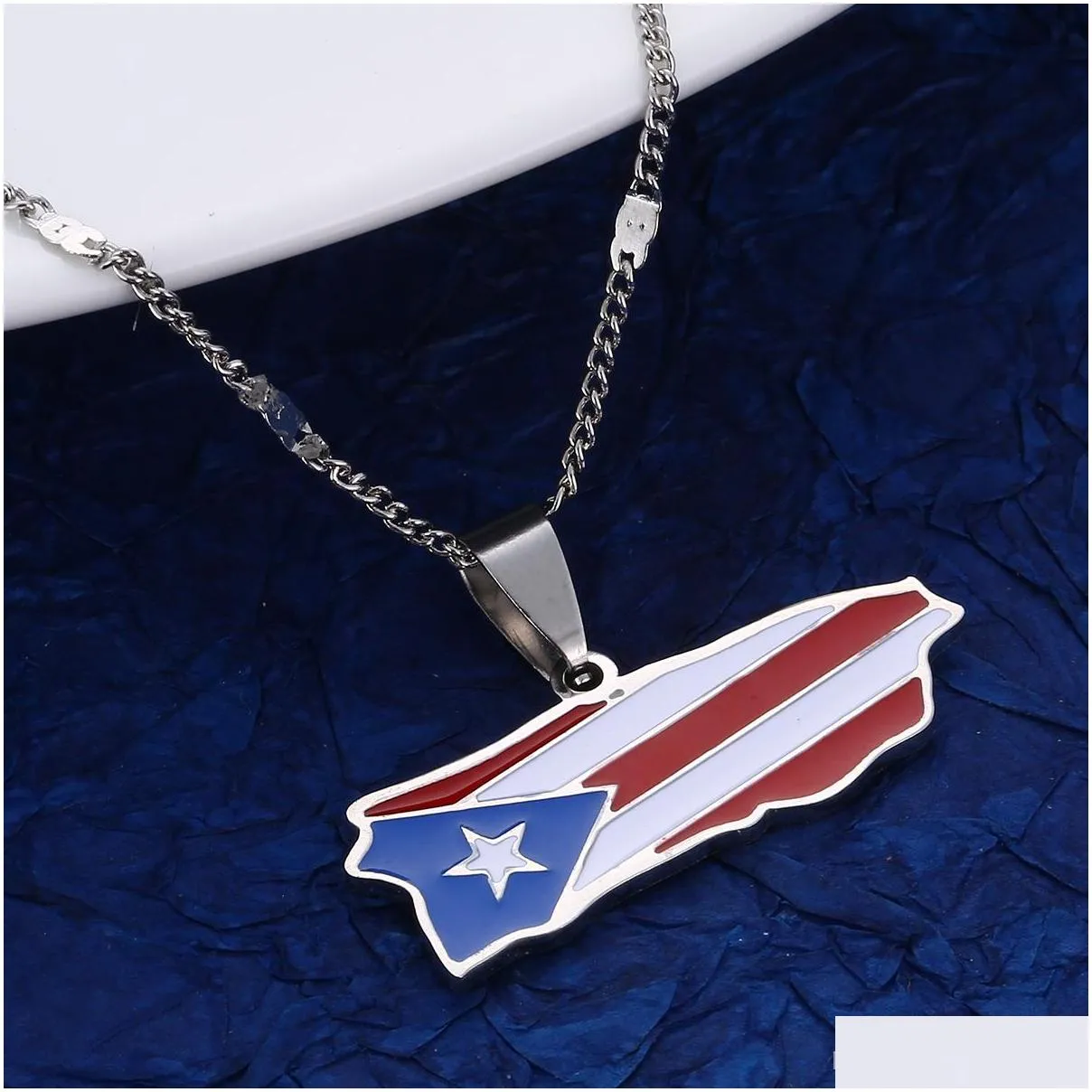 stainless steel enamel puerto rico map pendant necklace for women men puerto ricans map chain jewelry