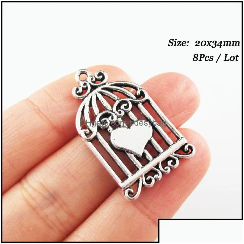 charms fashion heart animal birds birdcage tibetan silver plated pendants for gifts jewelry