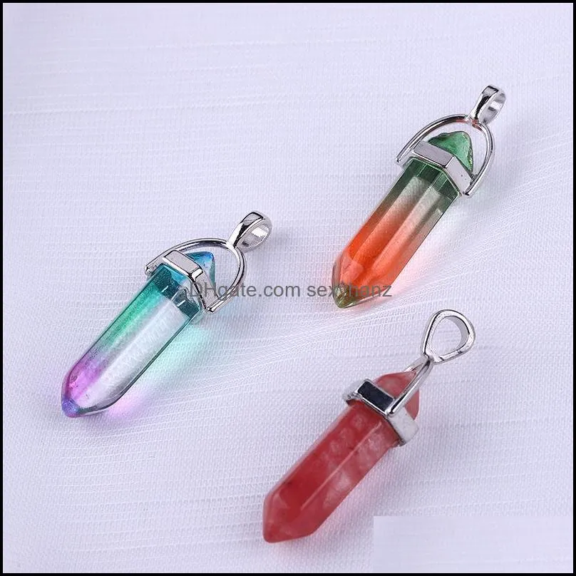 hexagon prism style natural stone pendant agate quartz bullet shape point crystal healing jewelry diy necklace earrings