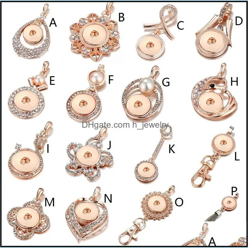 gold crystal snap button pendant accessories jewelry diy 18mm ginger snap jewelry necklace for women christmas gift