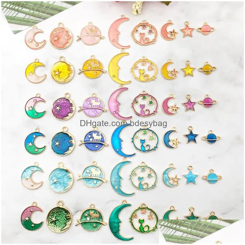 charms retro moon star vintage alloy enamel charm for jewelry making handmade earring bracelet necklace pendant diy finding