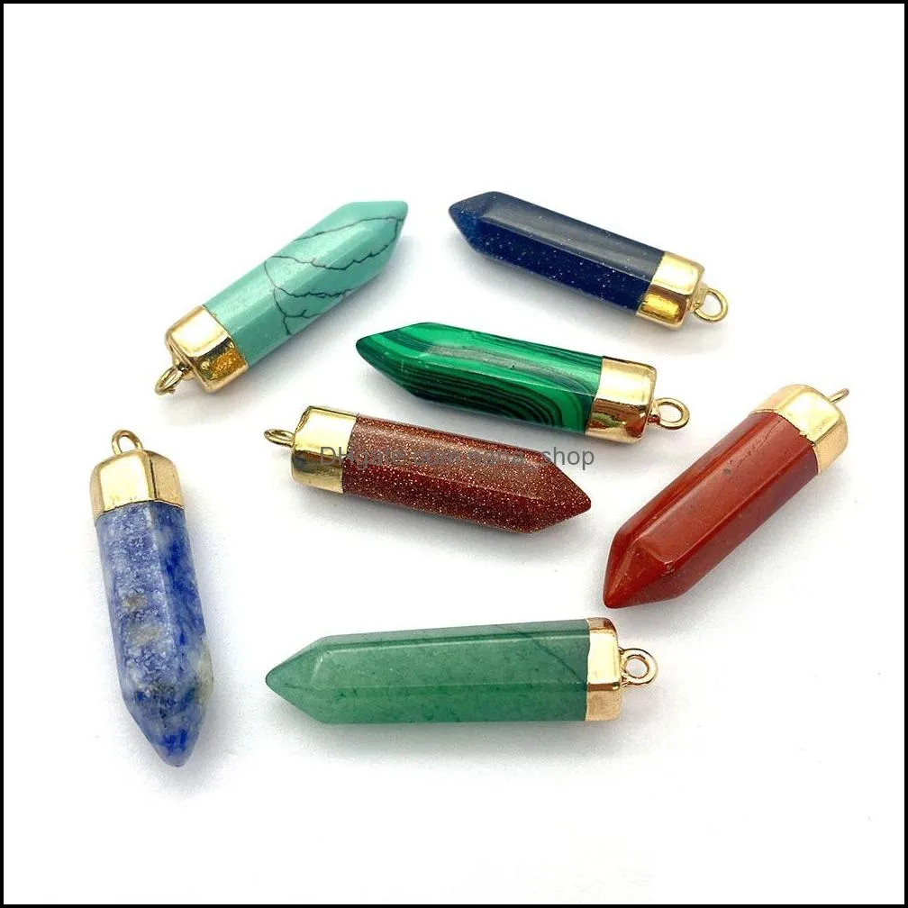 colorful crystal stone hexagon cone charms pendant for jewelry making chakra reiki healing green aventurine pendants wholesale