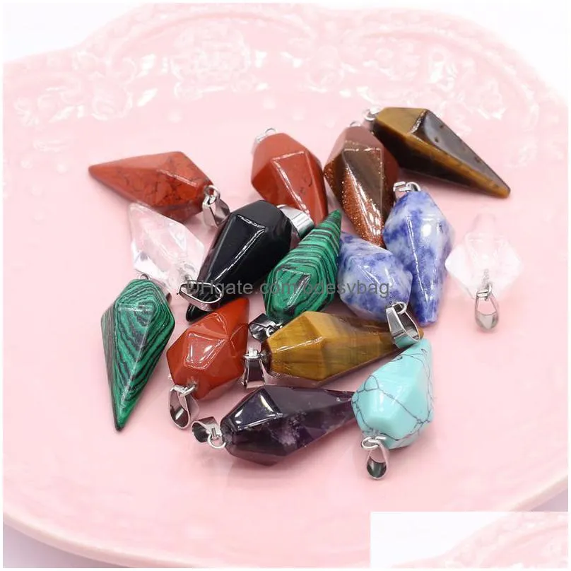 charms 2022 natural stone semiprecious rough mineral agate gem diamond pendant for making diy necklace accessories size 15x25mm