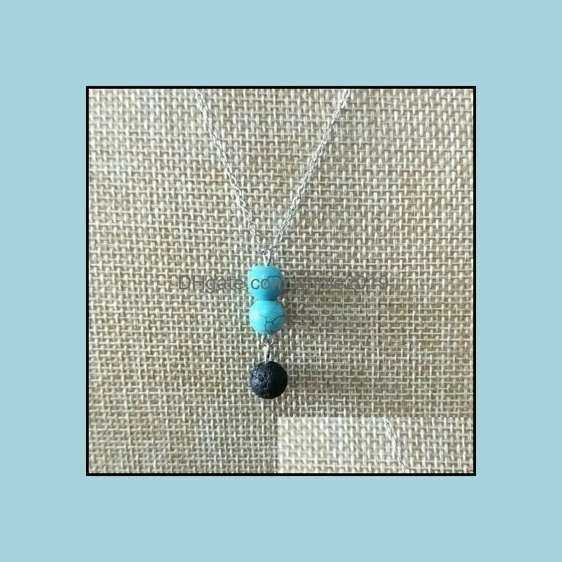 fashion natural lava stone turquoise necklace volcanic rock aromatherapy essential oil diffuser necklace for women jewelry