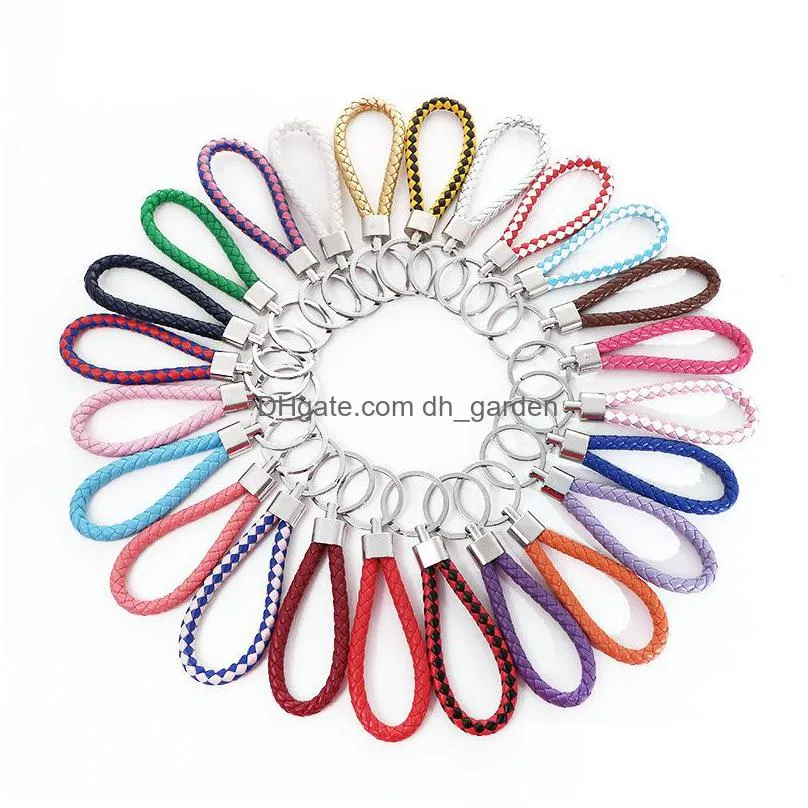 shop benefits mix color pu leather braided woven keychain rope rings fit diy circle pendant key chains holder car keyrings jewelry