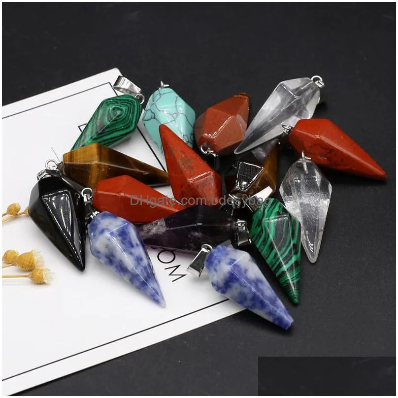 charms 2022 natural stone semiprecious rough mineral agate gem diamond pendant for making diy necklace accessories size 15x25mm