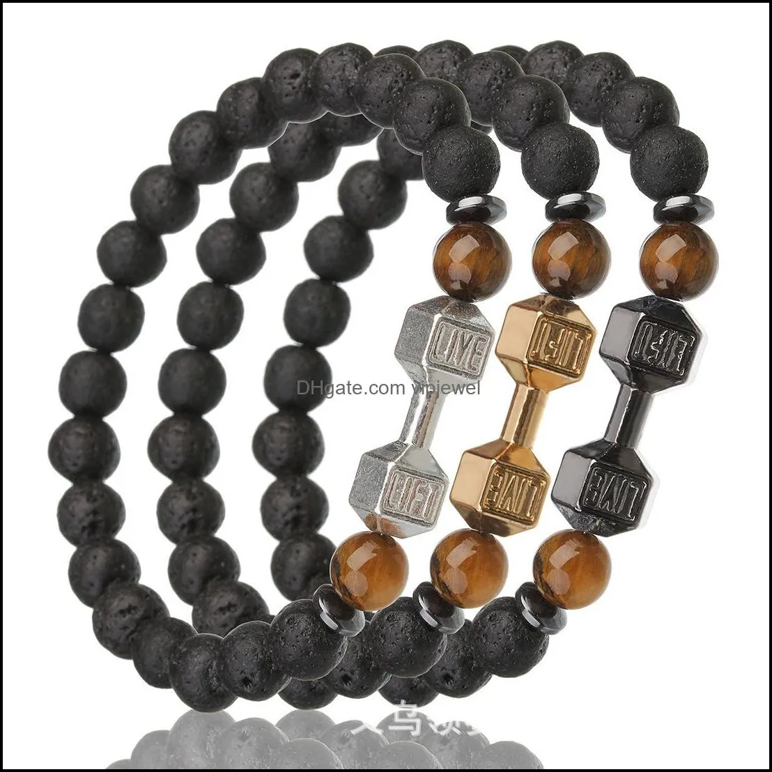 lava stone silver gold dumbbell tiger stone bead bracelet diy  oil diffuser bracelet for women men jewelry