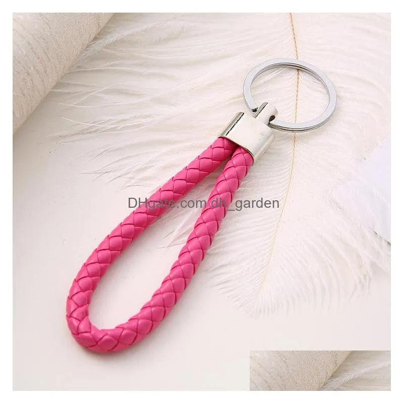 store benefits mix color pu leather braided woven keychain rope rings fit diy circle pendant key chains holder car keyrings jewelry