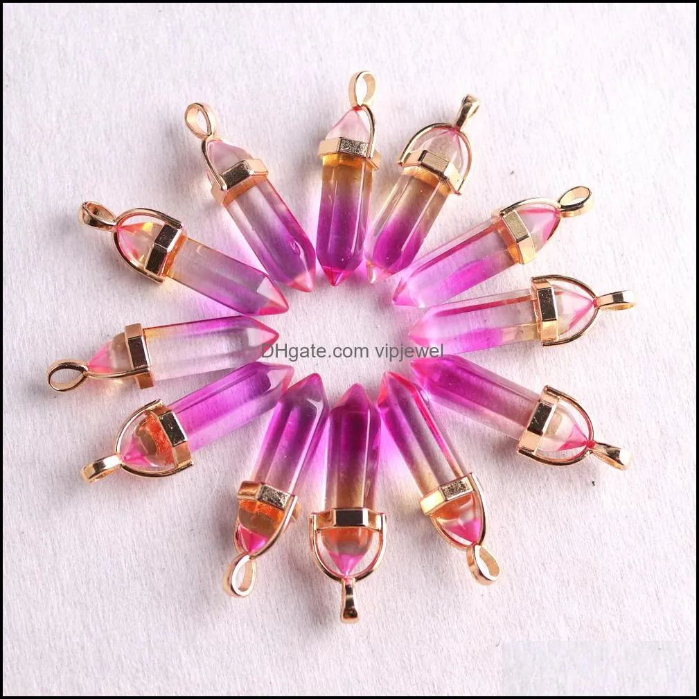 colored glass crystal bullet hexagon healing crystal pendants charms for diy earrings necklace jewelry making