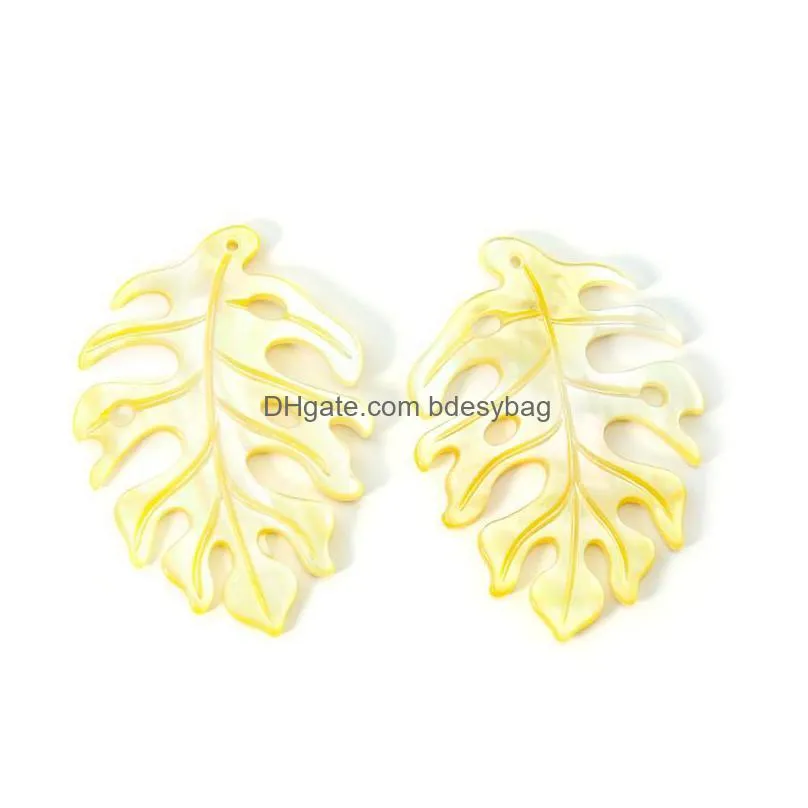 charms 1pair yellow shell leaf mother of pearl monstera ceriman pendant mop diy necklace earrings dangle leaves jewelry makingcharms