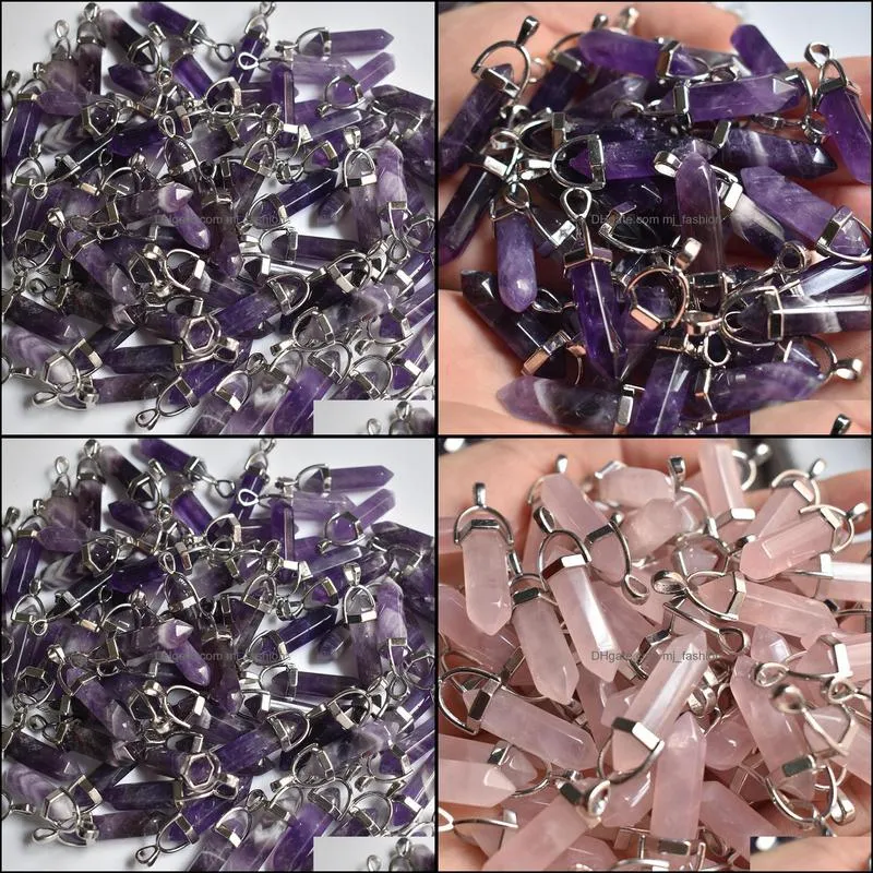 natural stone amethyst bullet shape charms point chakra pendants for jewelry making mjfashion