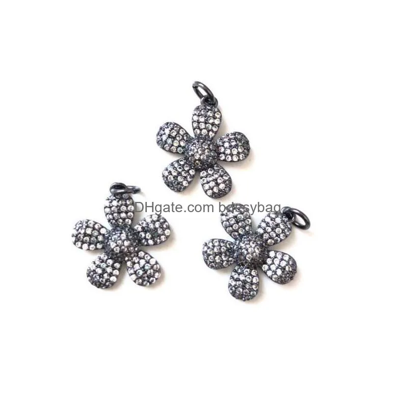 charms 5pcs cz pave bling flower charm pendant for women bracelet necklace earring making gold plated diy jewelry findings wholesalecharms