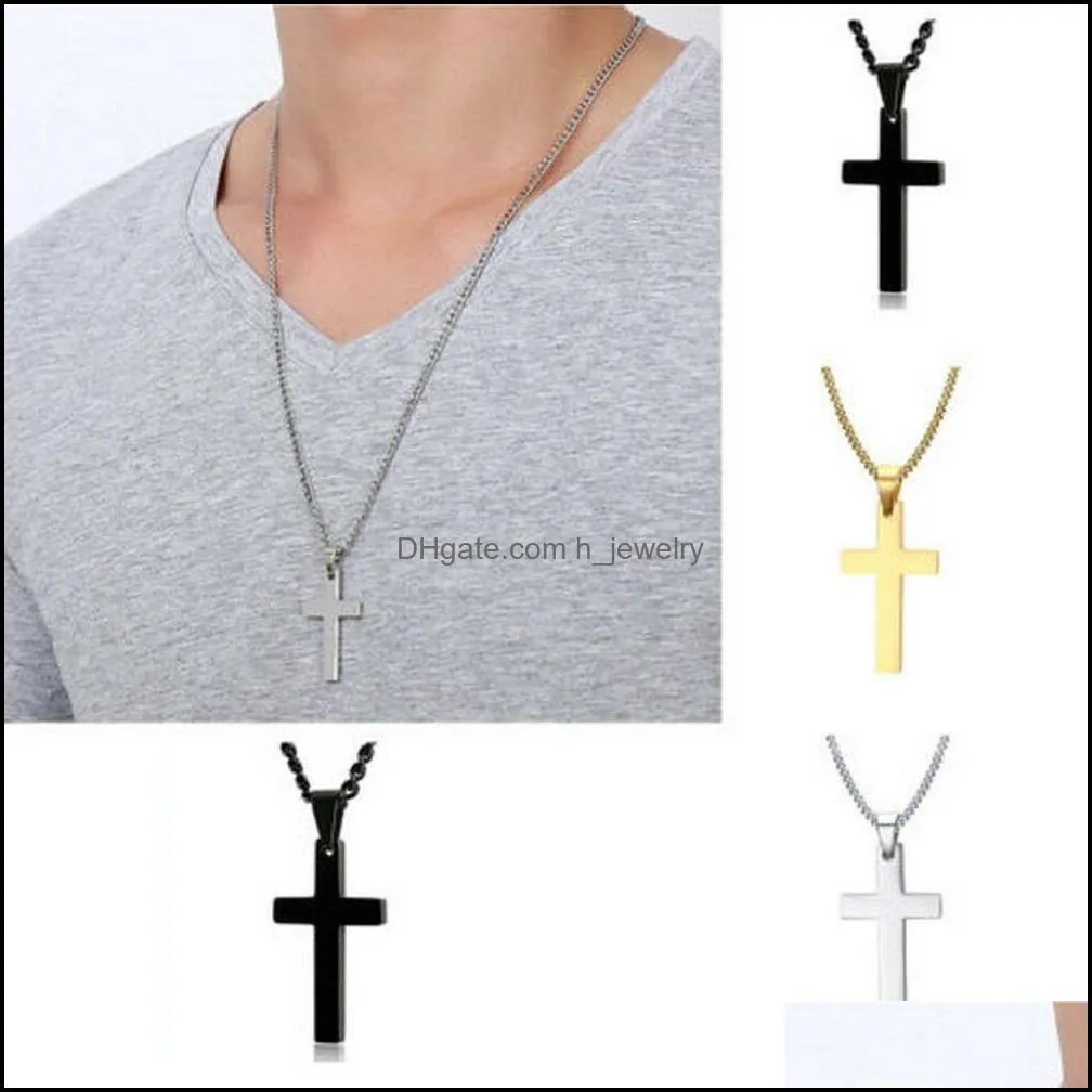 fashion black silver gold stainless steel cross pendant necklace