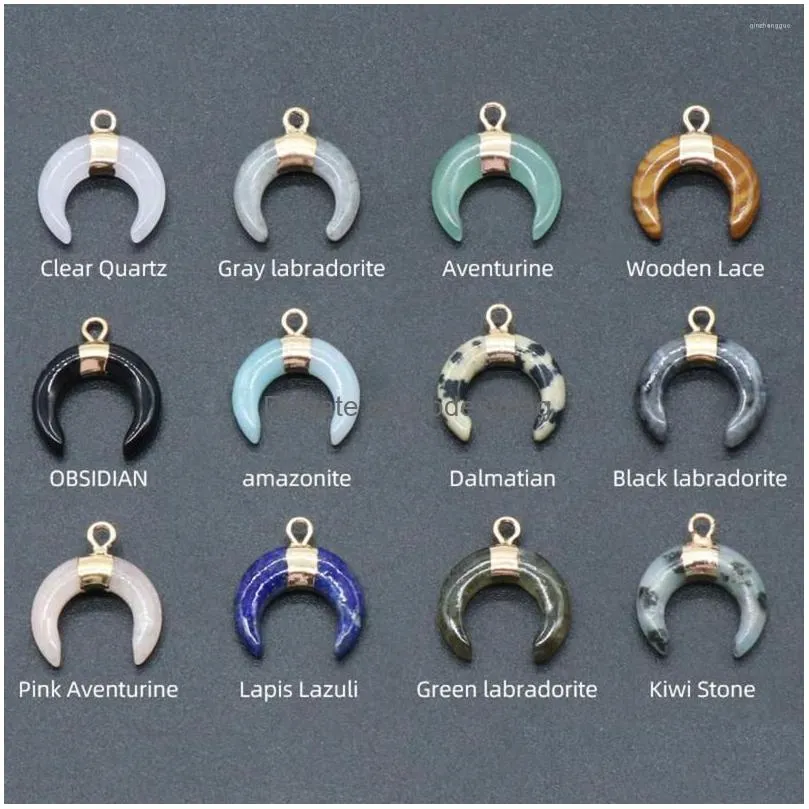 charms 2 pcs natural crescent shaped semi precious stone aura treatment gem decoration pendant necklace jewelry gifts 15x18mm