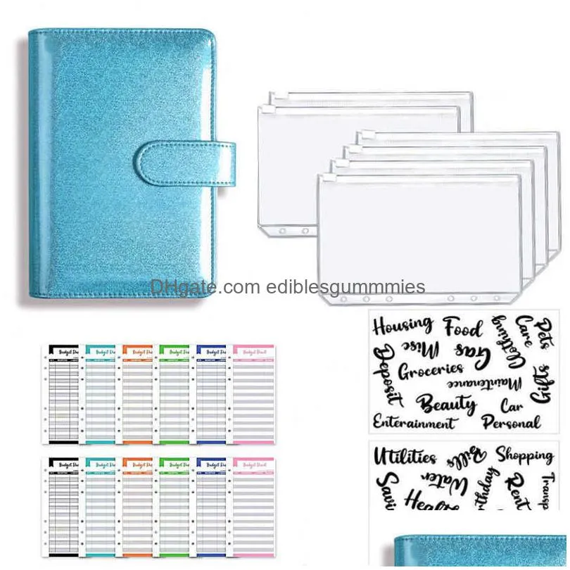 a6 glitter pu leather binder budget envelope planner organizer system with clear zipper pockets expense budget sheets