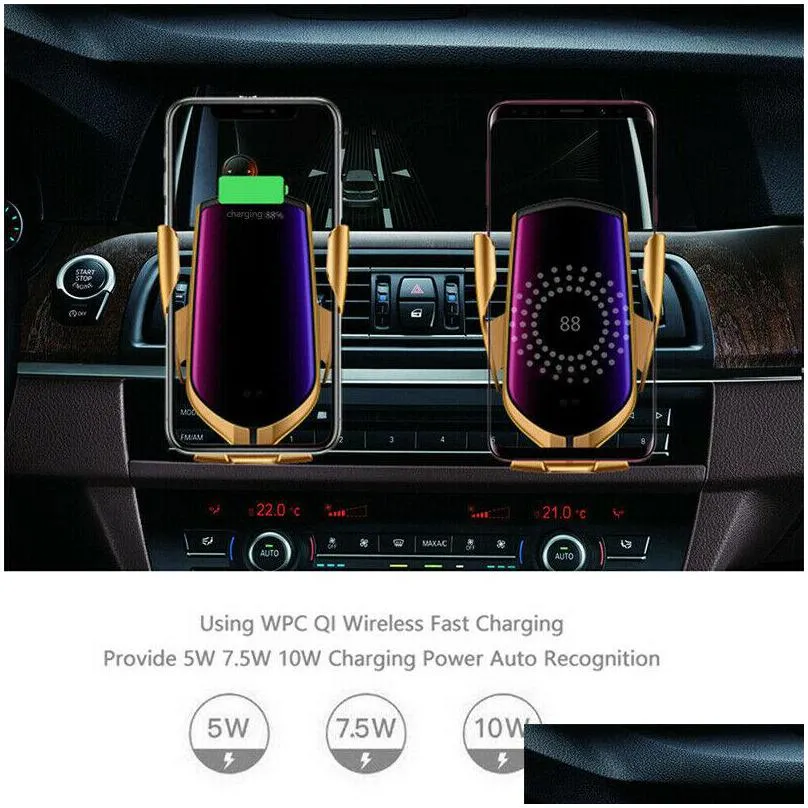 2020 r1 r2 automatic clamping 10w car wireless  for iphone xs  lg infrared induction qi wireless  car phone holder