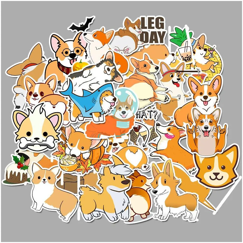 50pcs animal pet dog corgi puppy stickers pack nonrandom graffiti car bike luggage sticker laptop skateboard motor water bottle decal