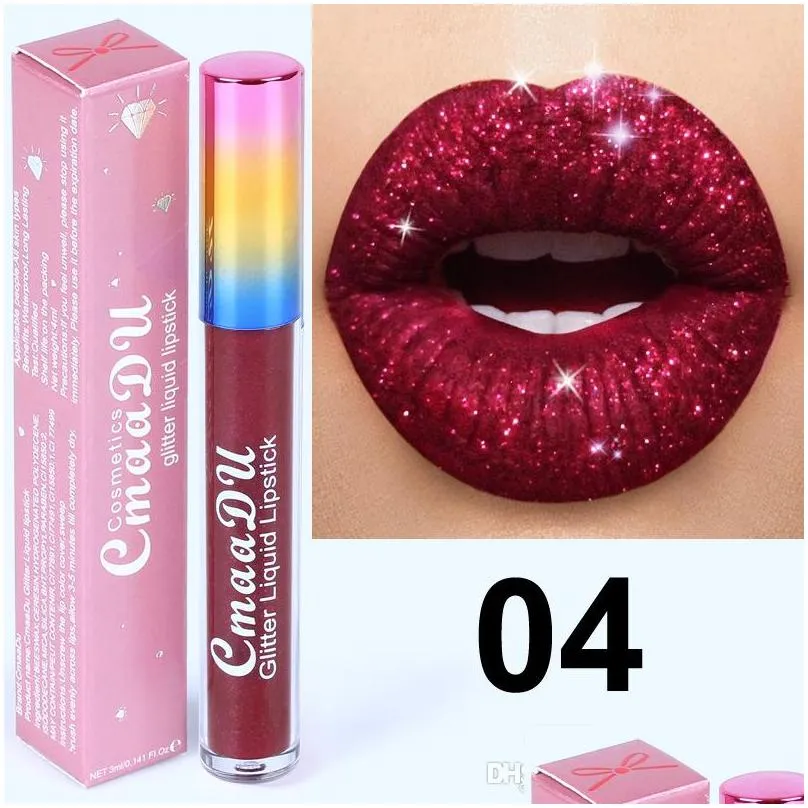 cmaadu 6 color shiny waterproof shimmer liquid lip tint lipstick long lasting women y nude pink red glitter lip gloss makeup