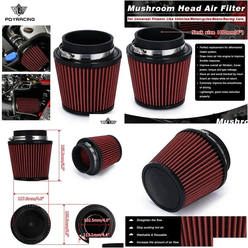 pqy universal car air filter modification high flow inlet car cold air intake air filter cleaner pipe modified scooter 4 100mm