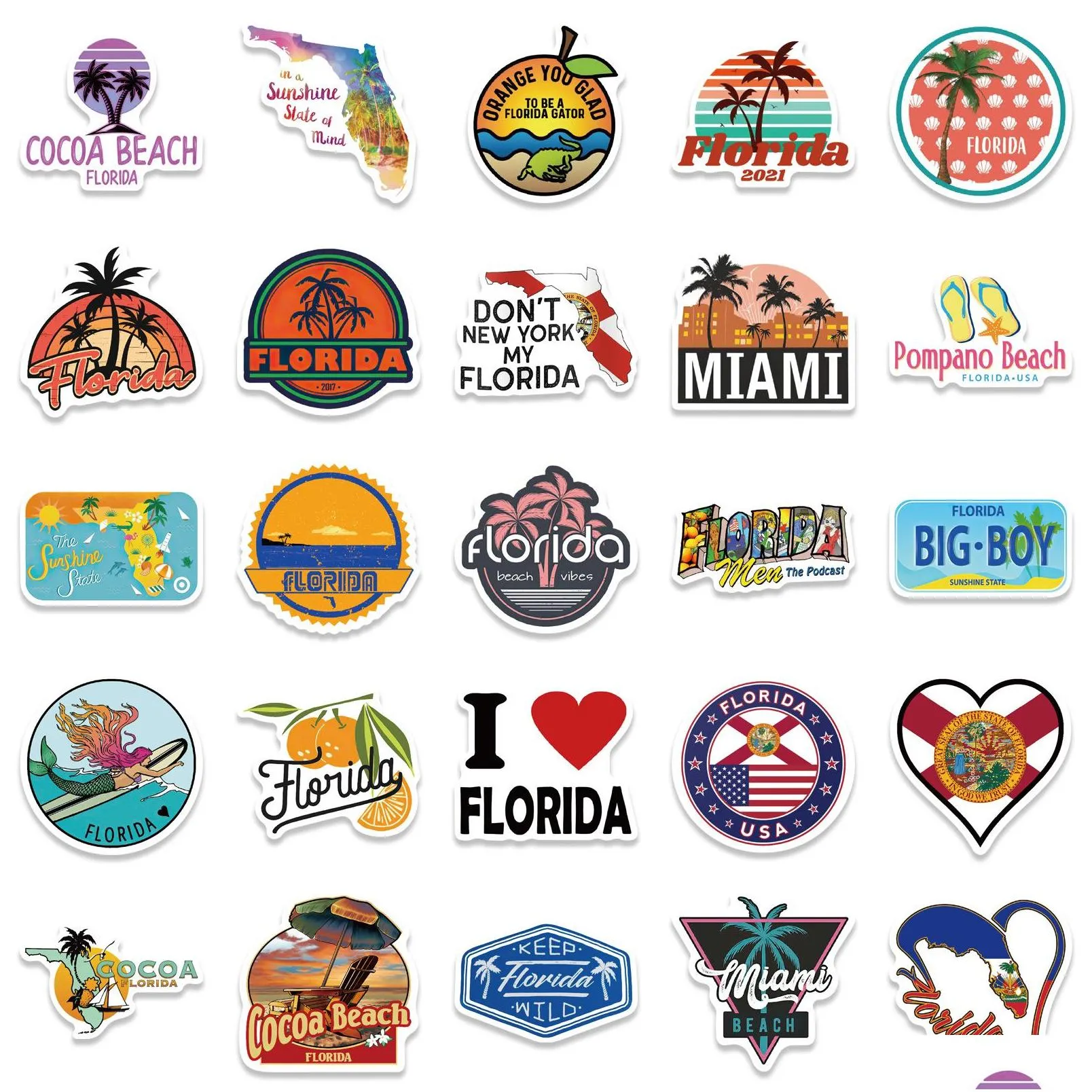 50pcs florida outdoor scenery stickers nonrandom for car bike luggage sticker laptop skateboard motor water bottle snowboard wall decals kids