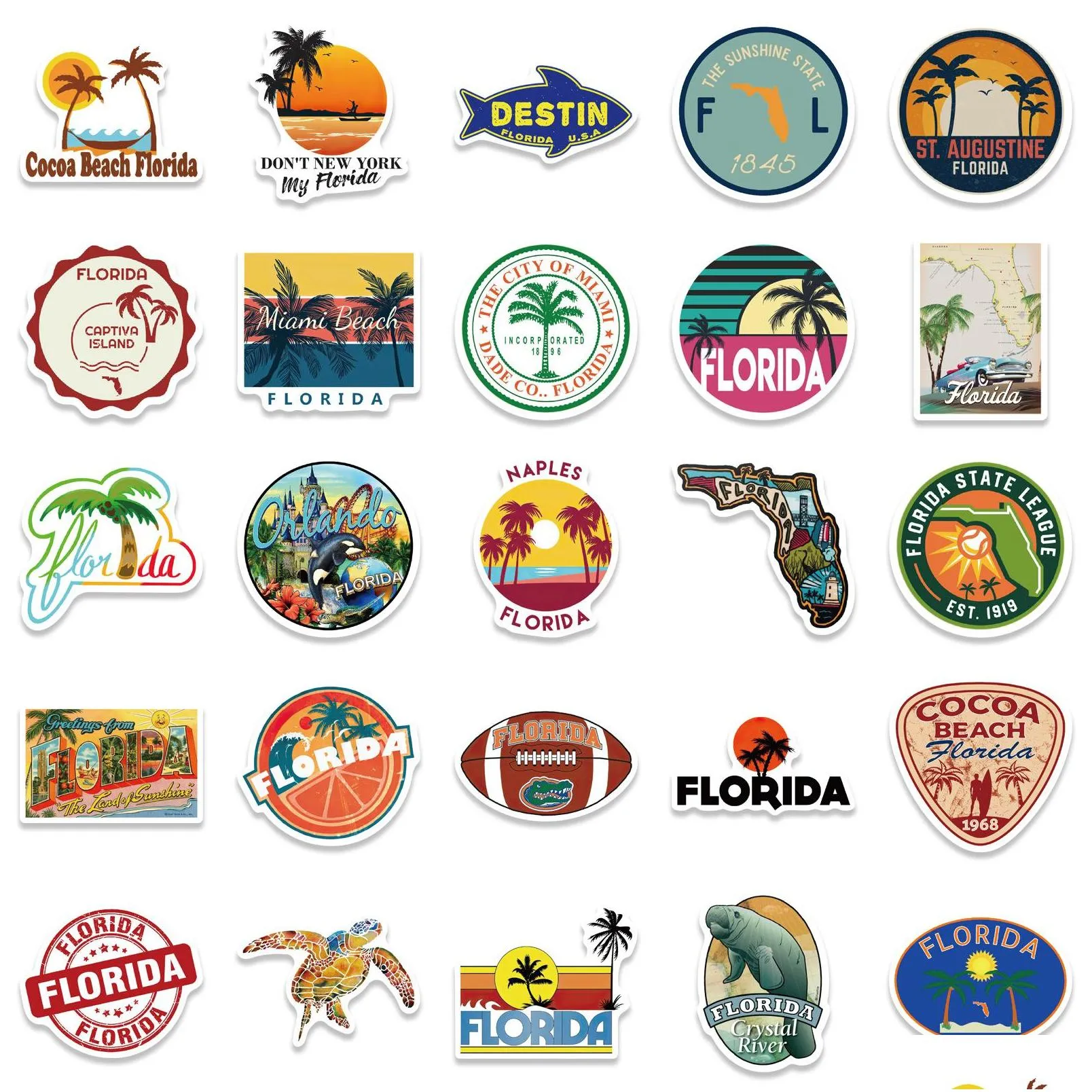 50pcs florida outdoor scenery stickers nonrandom for car bike luggage sticker laptop skateboard motor water bottle snowboard wall decals kids