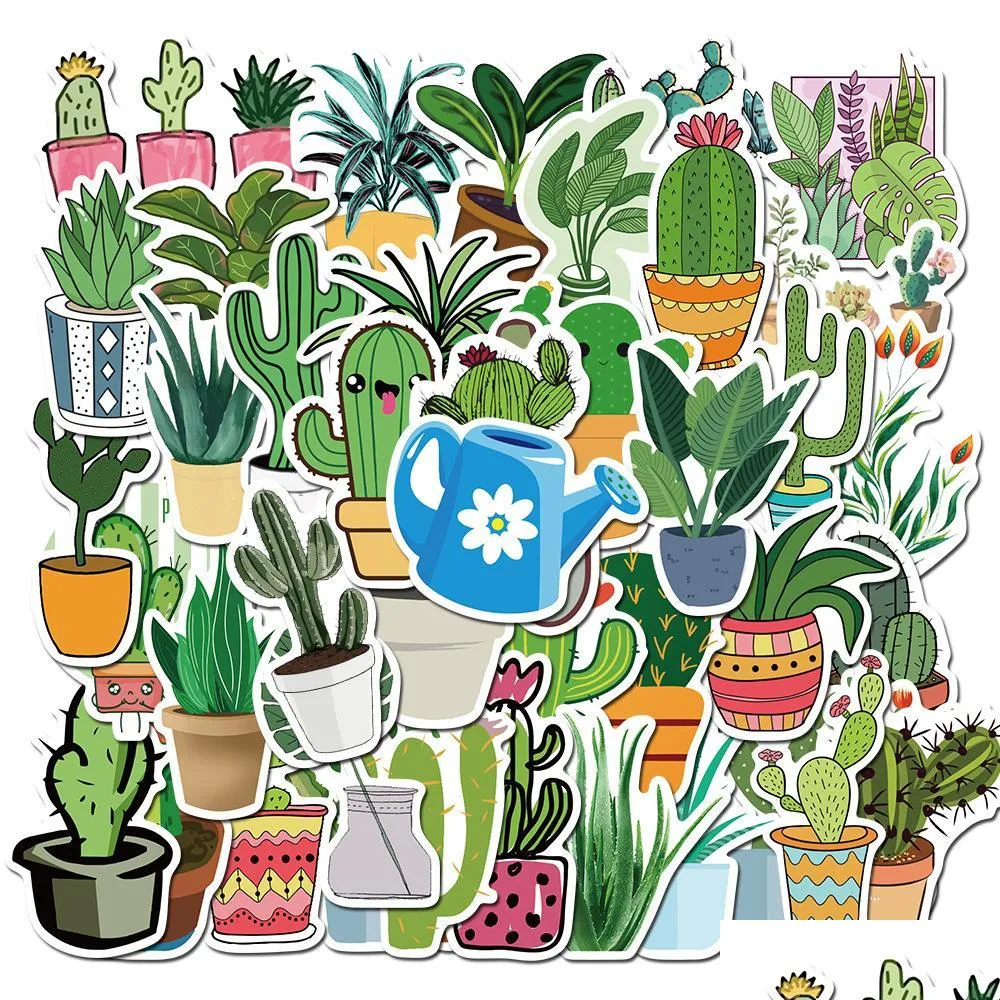 pack of 45pcs wholesale green potted plants stickers office home decal guitar laptop skateboard motor bottle car decal bulk lots