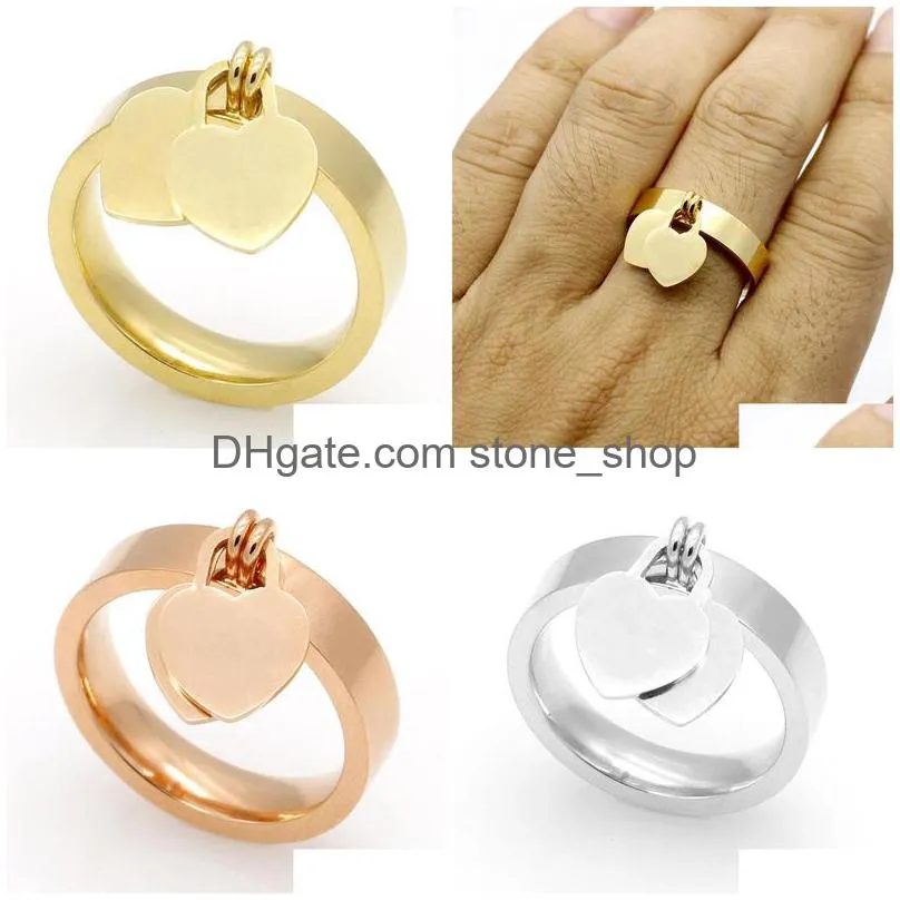 fashion jewelry 316l titanium ring goldplated heartshaped rings t letter letters double heart female ring for woman