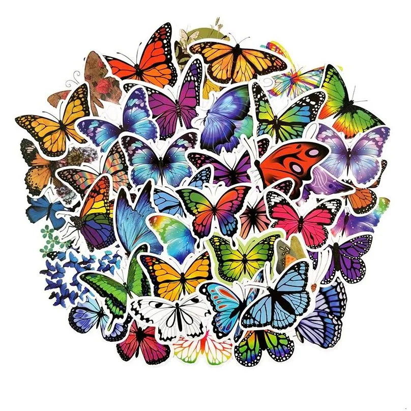 50pcs beautiful butterfly butterflies stickers vinyl decals car laptop stickers luggage notebook bottle decals wholesale lots