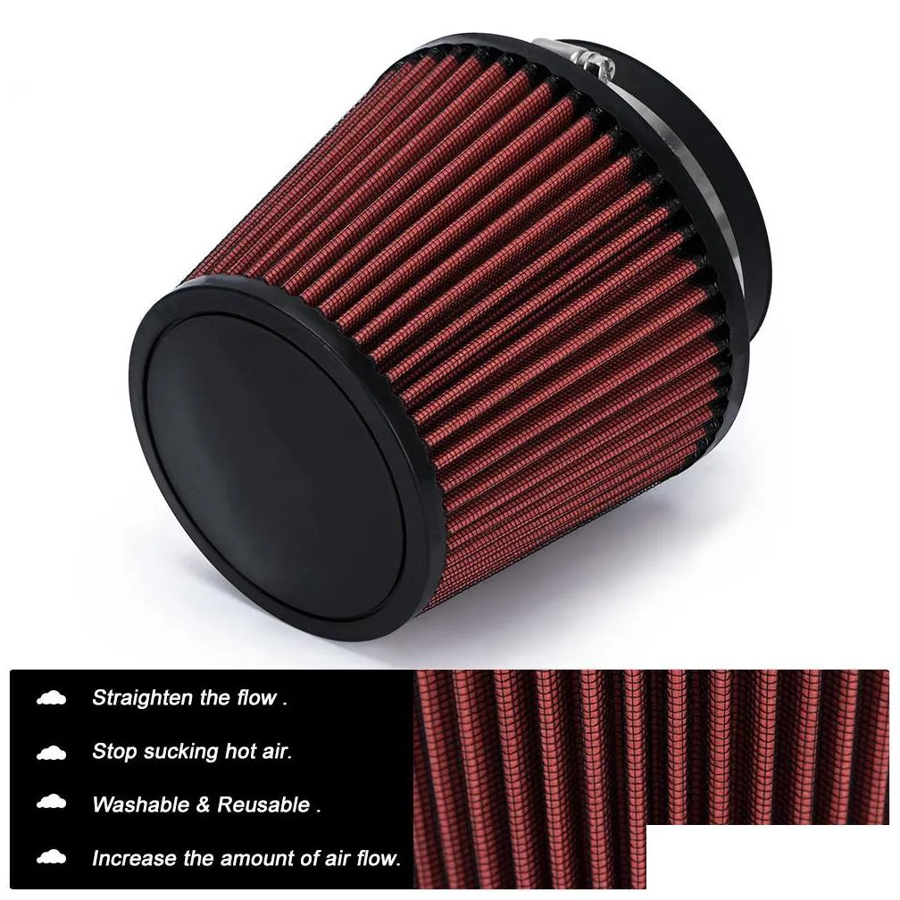 pqy universal car air filter modification high flow inlet car cold air intake air filter cleaner pipe modified scooter 4 100mm