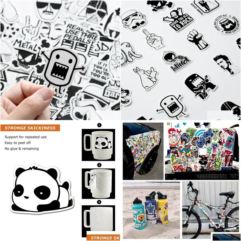 waterproof sticker 50 pcs black and white stickers pack for kids laptop skateboard bicycle motorcycle cool punk jdm car styles sticker bomb decals car