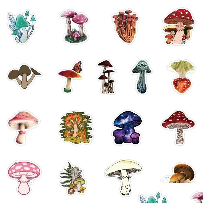 50pcs wholesale cute lovely mushroom stickers waterproof sticker for skateboard laptop luggage bicycle decal kids gifts