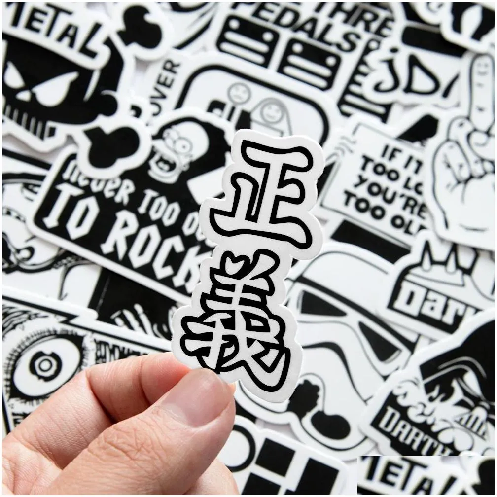 waterproof sticker 50 pcs black and white stickers pack for kids laptop skateboard bicycle motorcycle cool punk jdm car styles sticker bomb decals car