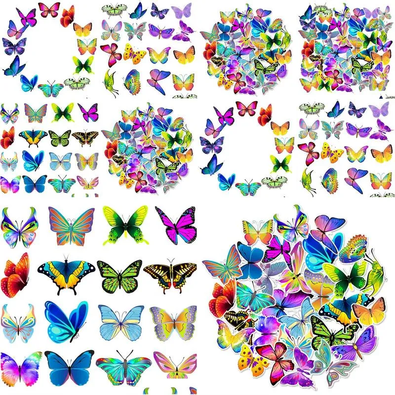 50pcs colorful butterfly stickers nonrandom for car bike luggage sticker laptop skateboard motor water bottle snowboard wall decals kids