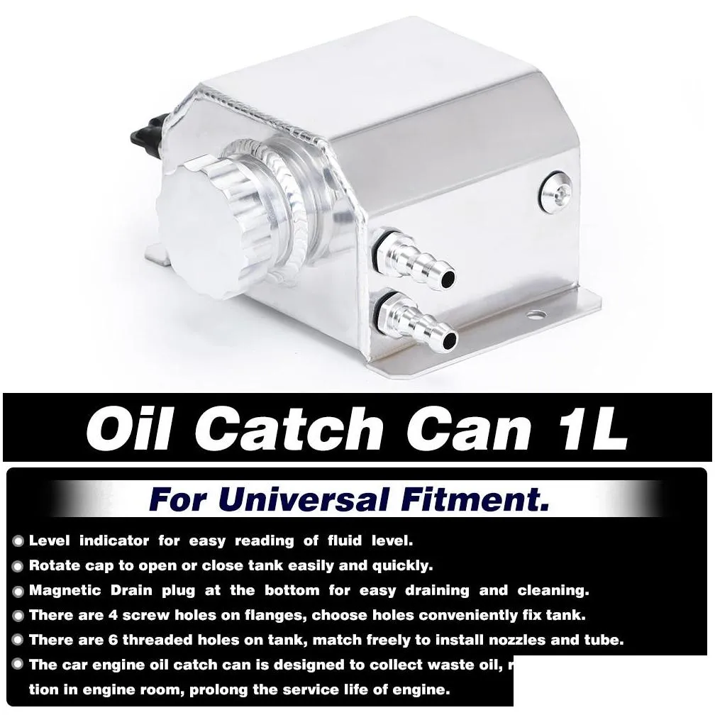 pqy universal 1l aluminum oil catch can reservoir tank with drain plug breather oil tank fuel tank pqytk57