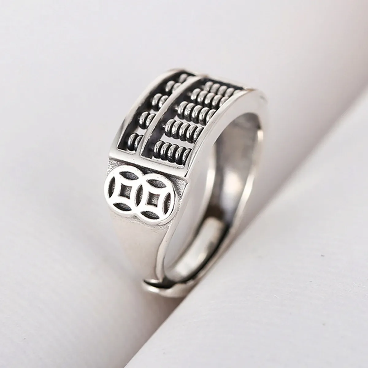 Chinese Style Ruyi Amass Fortune Abacus Ring Personality Sempoa Cincin Retro Finger Ring Birthday Gift