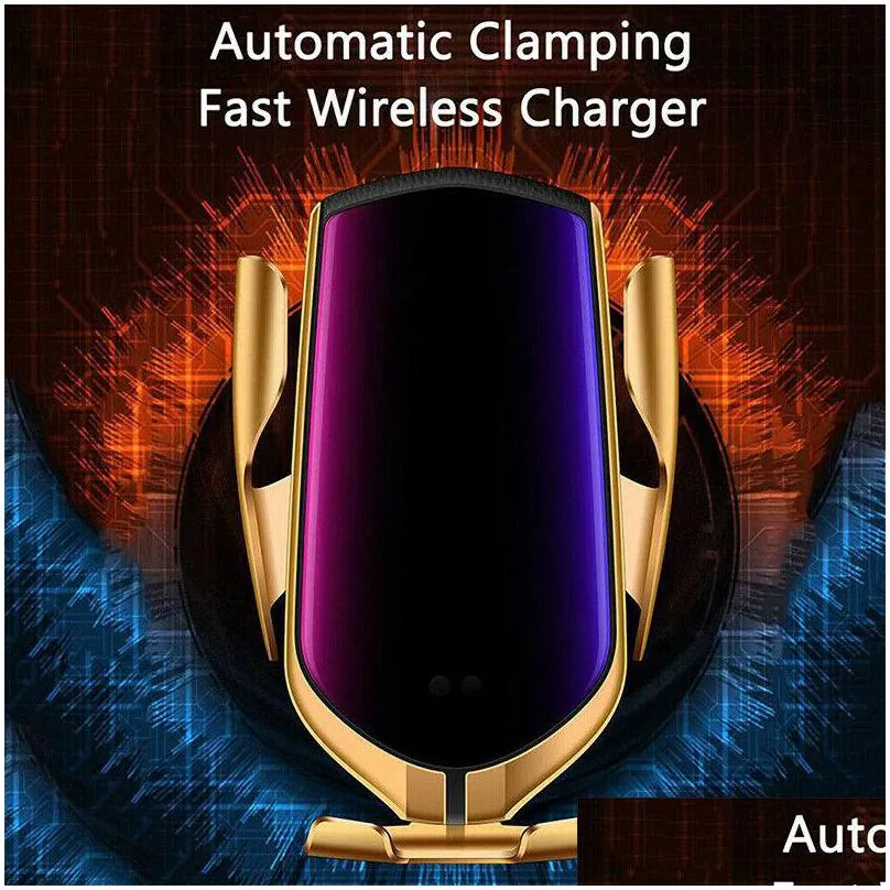 2020 r1 r2 automatic clamping 10w car wireless  for iphone xs  lg infrared induction qi wireless  car phone holder