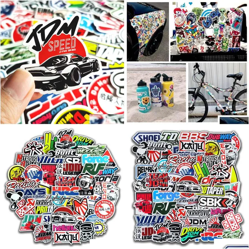 waterproof sticker 50/100pc cool jdm stickers for car racing motorcycle bike skateboard luggage laptop phone case random sticker bomb viny decals car