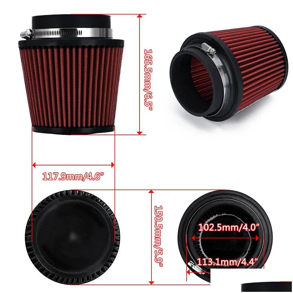 pqy universal car air filter modification high flow inlet car cold air intake air filter cleaner pipe modified scooter 4 100mm