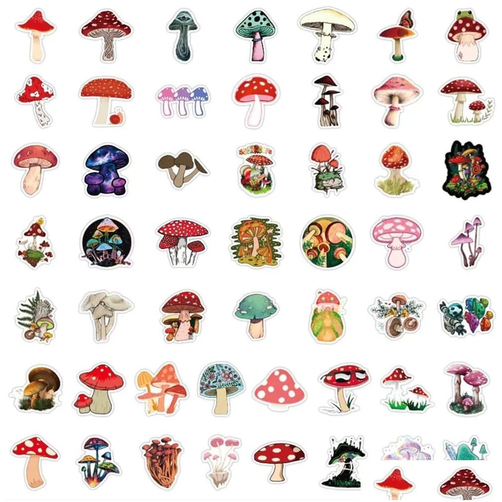 100pcs/lot sale cute mushroom stickers for laptop skateboard notebook luggage water bottle car decals kids gifts