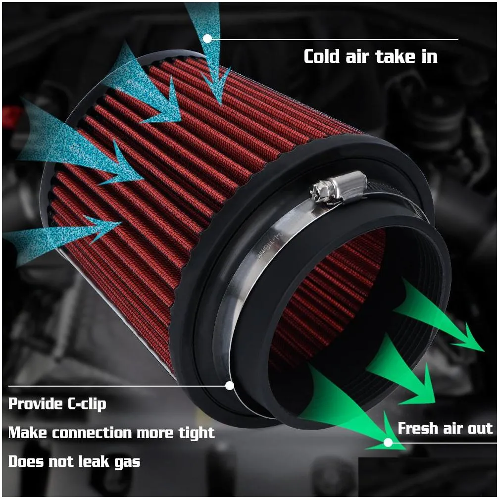 pqy universal car air filter modification high flow inlet car cold air intake air filter cleaner pipe modified scooter 4 100mm