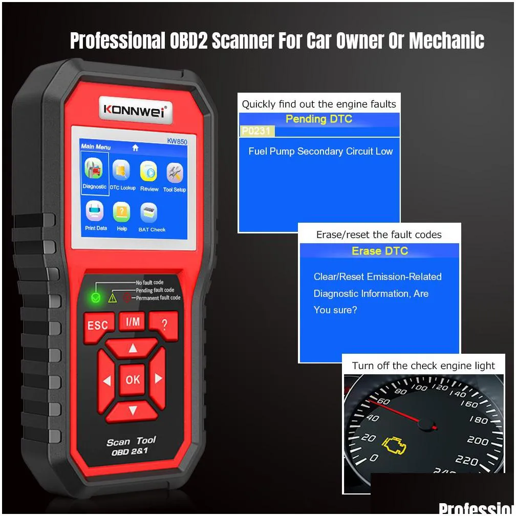 2021 kw850 full function obd2 odb2 scanner obdii diagnostic scanner car diagnosis scanner universal obd engine code reader